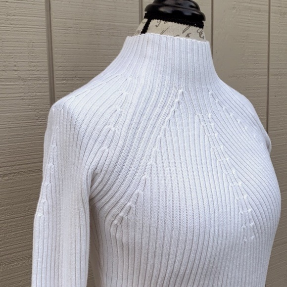 CREAM Ribbed Knit Mock Neck Cotton Sweater - Picture 8 of 9